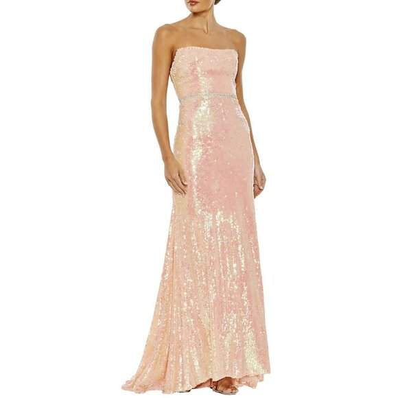 Mac Duggal Pink Sequins Maxi Dress Strapless Formal Gown Sz 10 NWT - Picture 1 of 7